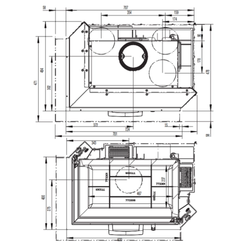 Kamineinsatz Austroflamm Eckkamin 63x40x42S 2.0 | 8 kW, Schiebetür