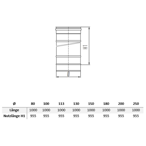 Edelstahlschornstein - Längenelement 1000 mm - einwandig - Schiedel Metaloterm ME