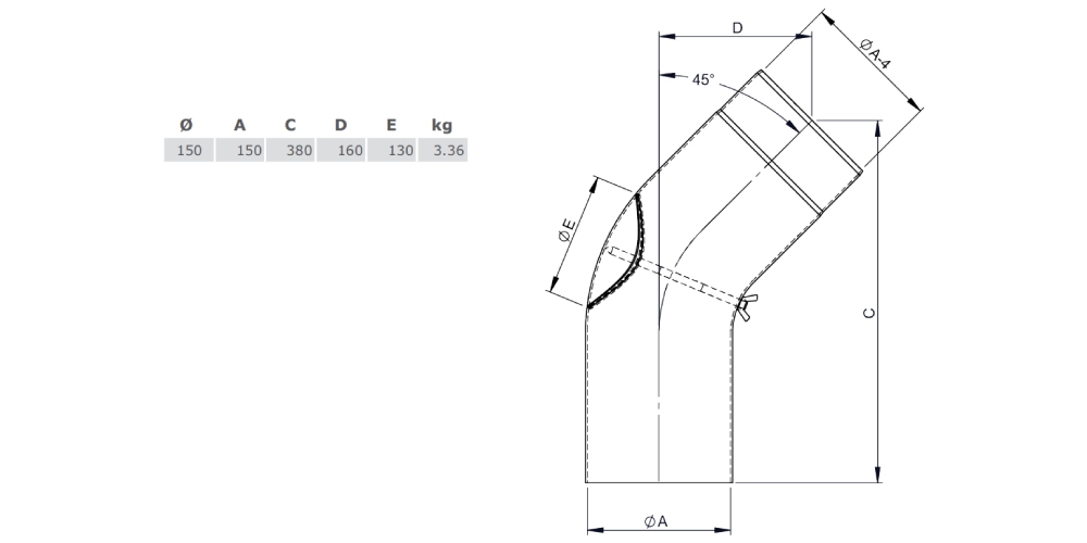 Ofenrohr - Vollformbogen 45° mit Tür - Durchmesser: 150 mm - schwarz - Jeremias Ferro-Lux