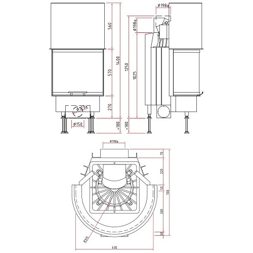 Kamineinsatz SCHMID Ronda 6057 h 9 kW 180° Rundkamin Schiebetür