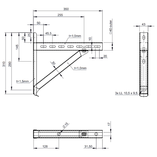 Edelstahlschornstein - Wandstützen & Querträger Typ I 350 mm für Jeremias DW-Systeme