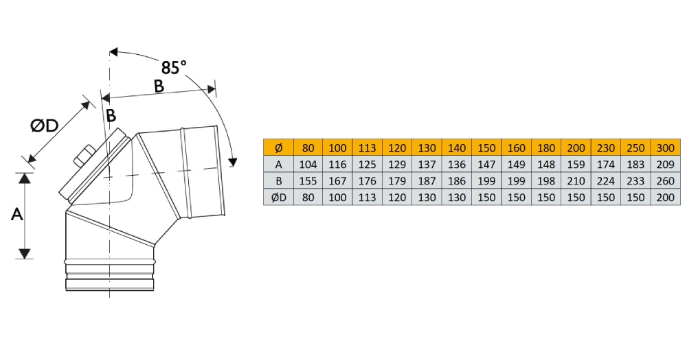 Edelstahlschornstein - Bogen 85° mit Revisionsverschluss für Öl und Gas - einwandig - Schiedel PRIMA PLUS