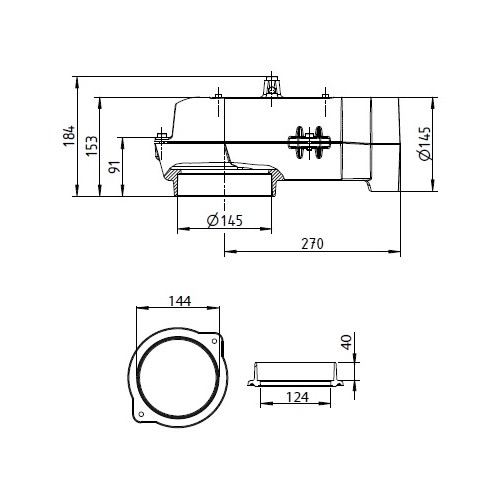 Kaminzubehör Leda - Waagerechter Guss-Heizgasstutzen Ø 145/145 mm+Heizgasstutzen Ø145 mm Kaminzubehör Leda - Waagerechter Guss-Heizgasstutzen Ø 145/145 mm+Heizgasstutzen Ø145 mm
