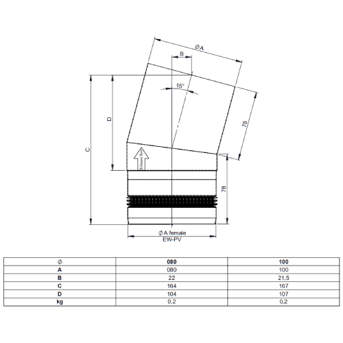 Pelletofenrohr - Winkel 15° starr - schwarz lackiert - Jeremias Pellet-Line