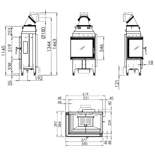 Kamineinsatz SPARTHERM Varia 2L-55 7 kW Eckkamin Drehtür