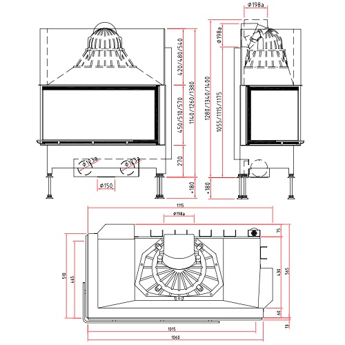 Kamineinsatz SCHMID Ekko L 100(45) h 9 kW Eckkamin Schiebetür (Glas einteilig)